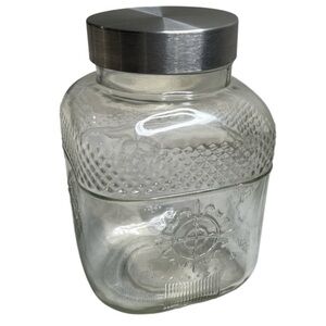 Textured Pattern Clear Glass Jar Screw Top Silver Lid Canister Storage